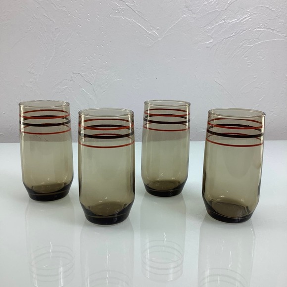 VTG MCM 1970s Smoked Tumblers Orange & Brown drinkware set of 4 EUC - Picture 2 of 9